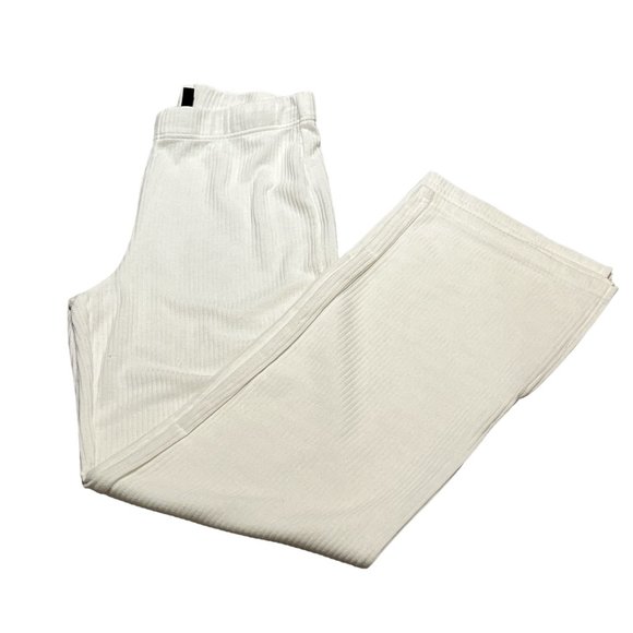 DIVIDED H&M Pants Size Medium Winter White Ribbed Elastic Waist Wide Leg - Picture 10 of 12